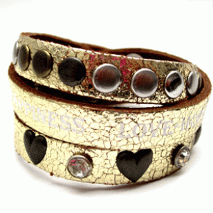 Leren wikkel armband - goud